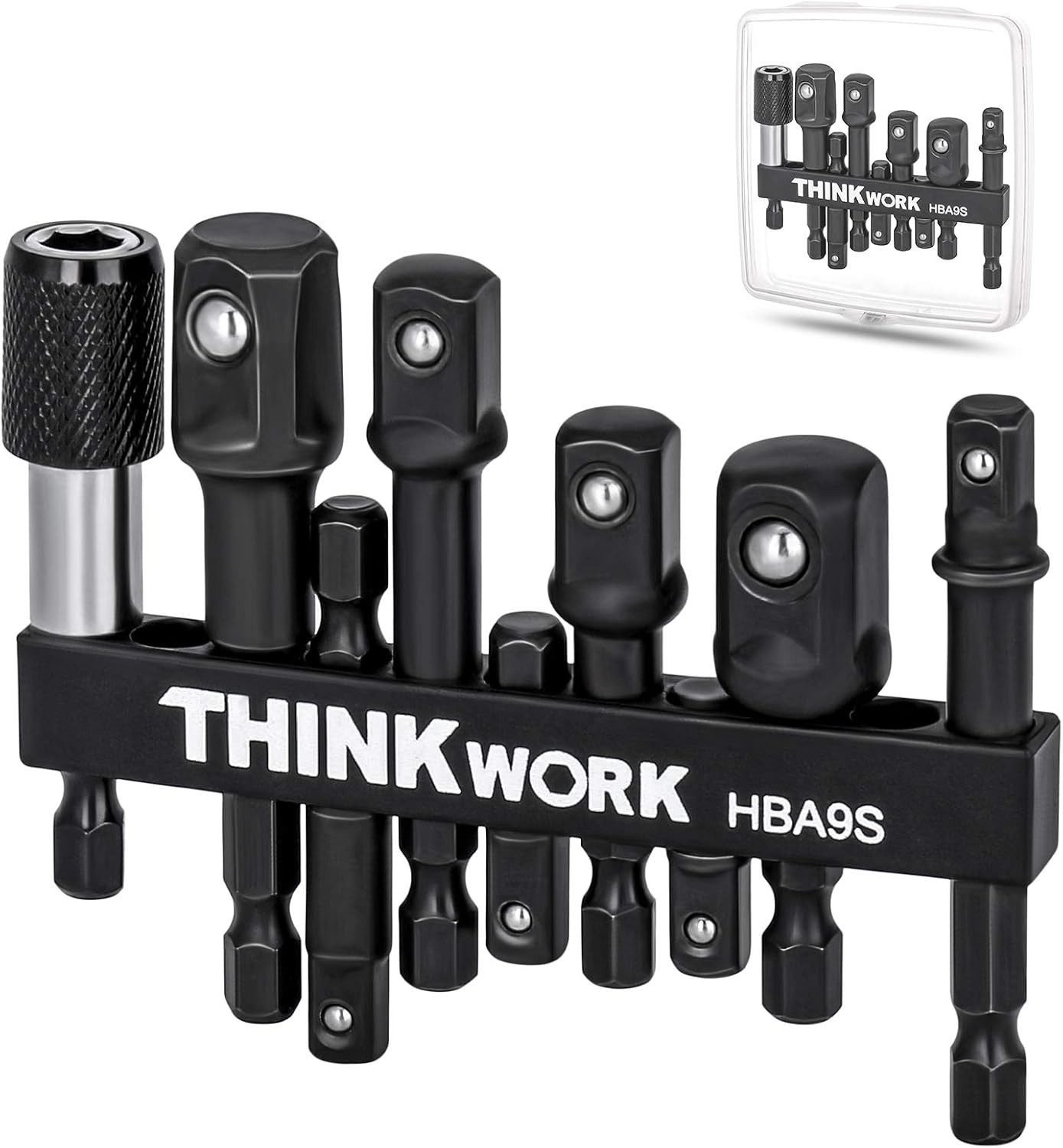 Quality 9-Piece Hex Shank Impact Socket Adapter Set 1/4