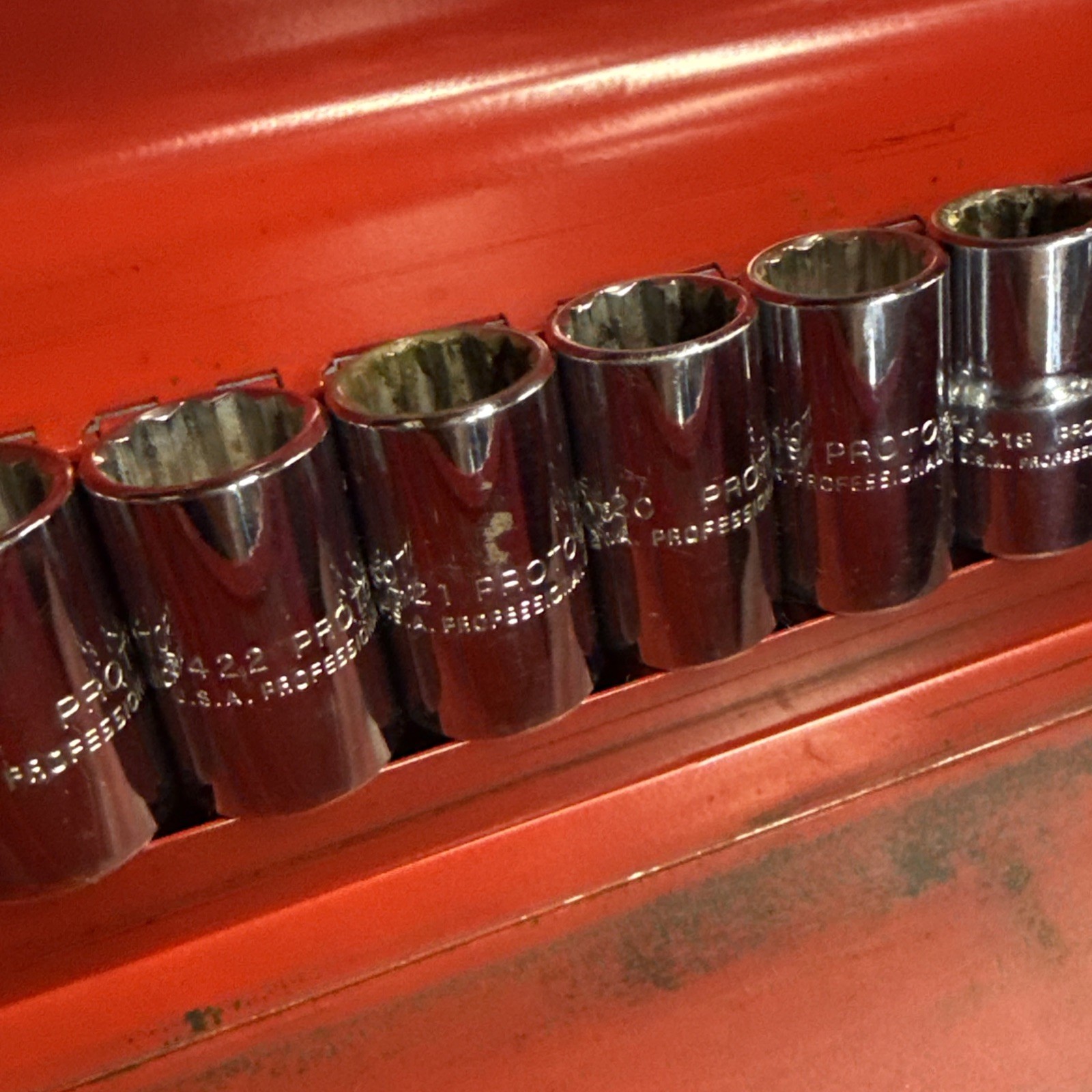 26 pc. PROTO TOOLS 1/2” DRIVE PROFESSIONAL SAE SOCKET SET 12-POINT +METAL CASE