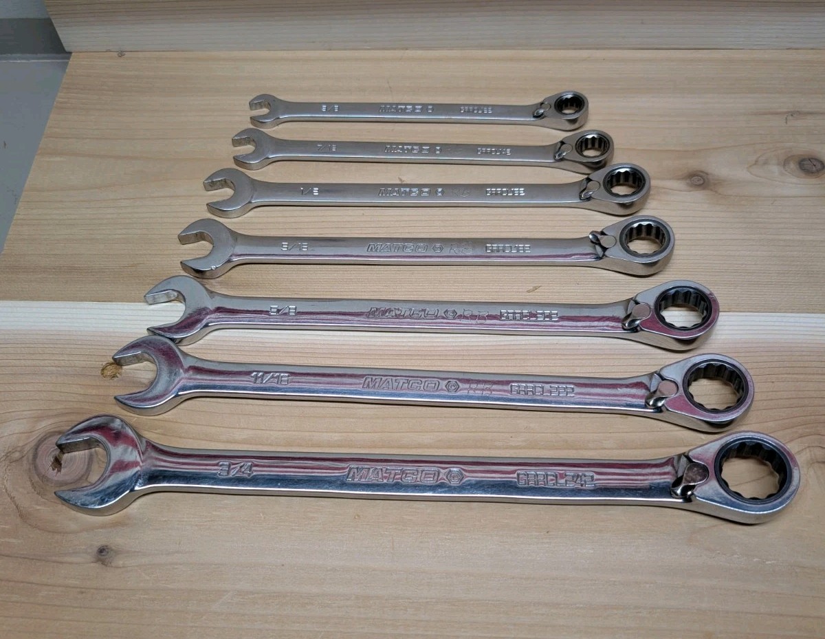 Matco Tools GRRCL 12 Point SAE Reversible Ratcheting Wrench Set USA 7 Piece