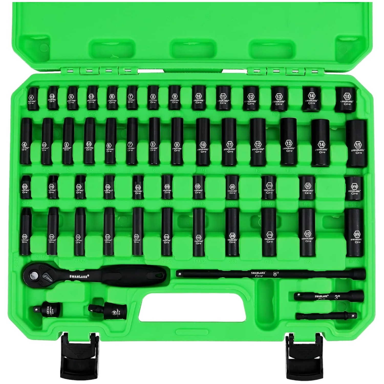 SWANLAKE 1/4″ Drive Socket Set, 56-Piece Standard SAE Metric