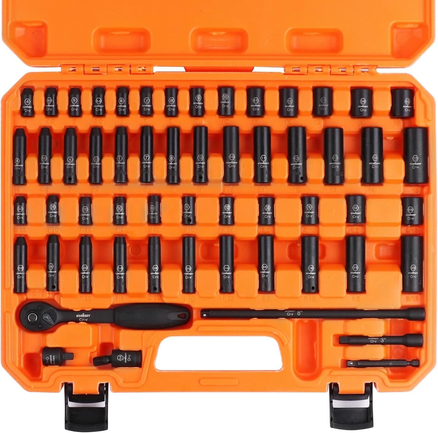HORUSDY 56pcs 1/4″ Drive Impact Socket Set,Standard SAE and Metric Size, 6 Point