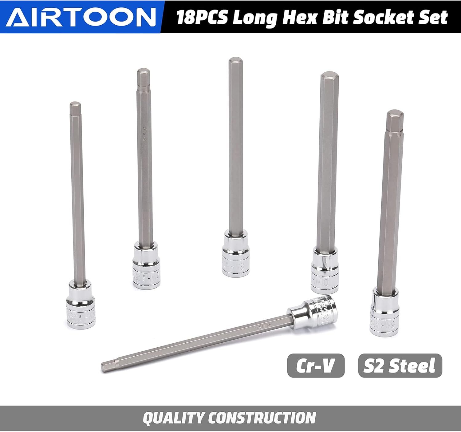 18piece 3/8 Inch Drive Extra Long Allen Hex Bit Socket Set Sae & Metric 1/83/8
