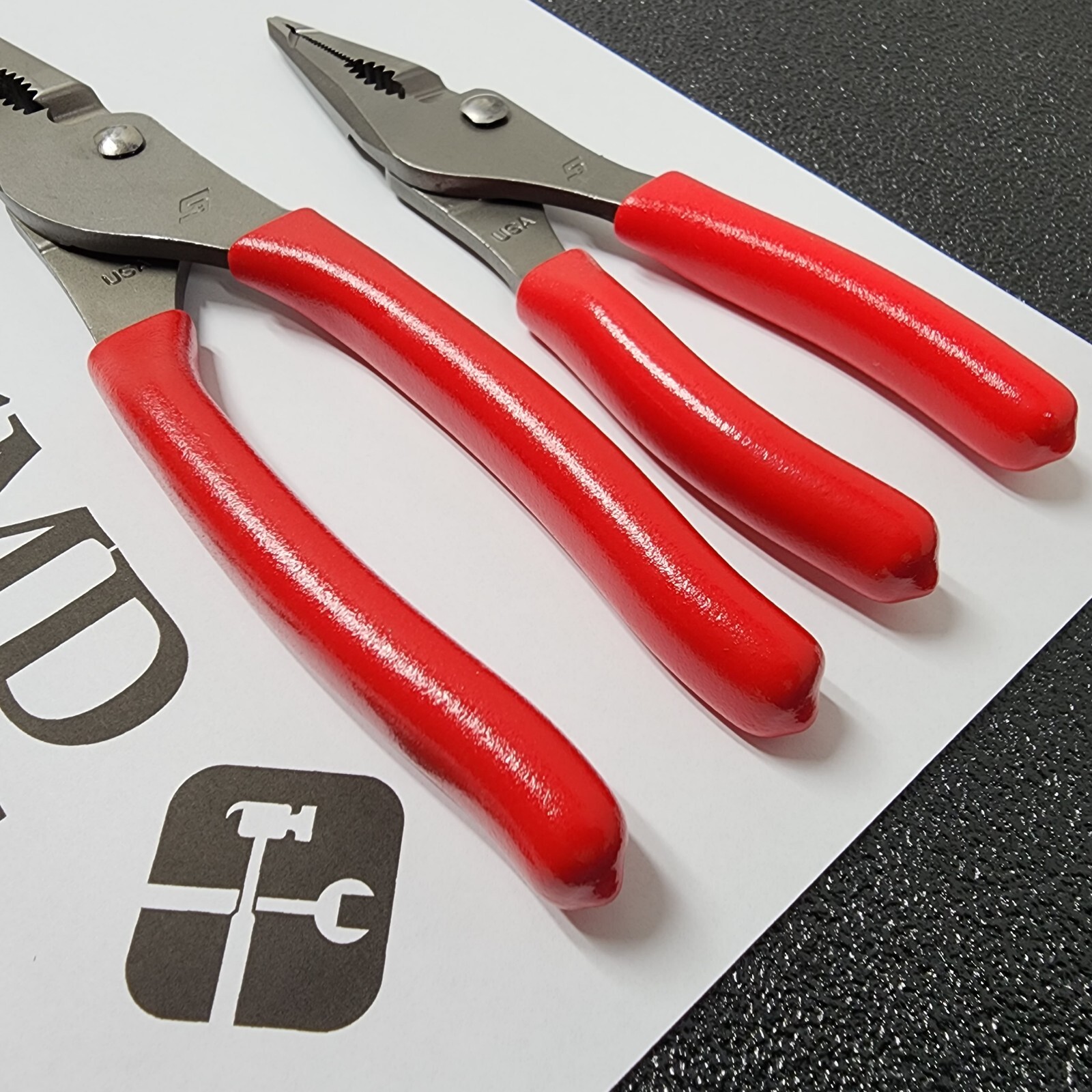 Snap-on Tools USA NEW 2pc RED 7″ & 9″ Soft Grip Long Nose Slip Joint Pliers Set