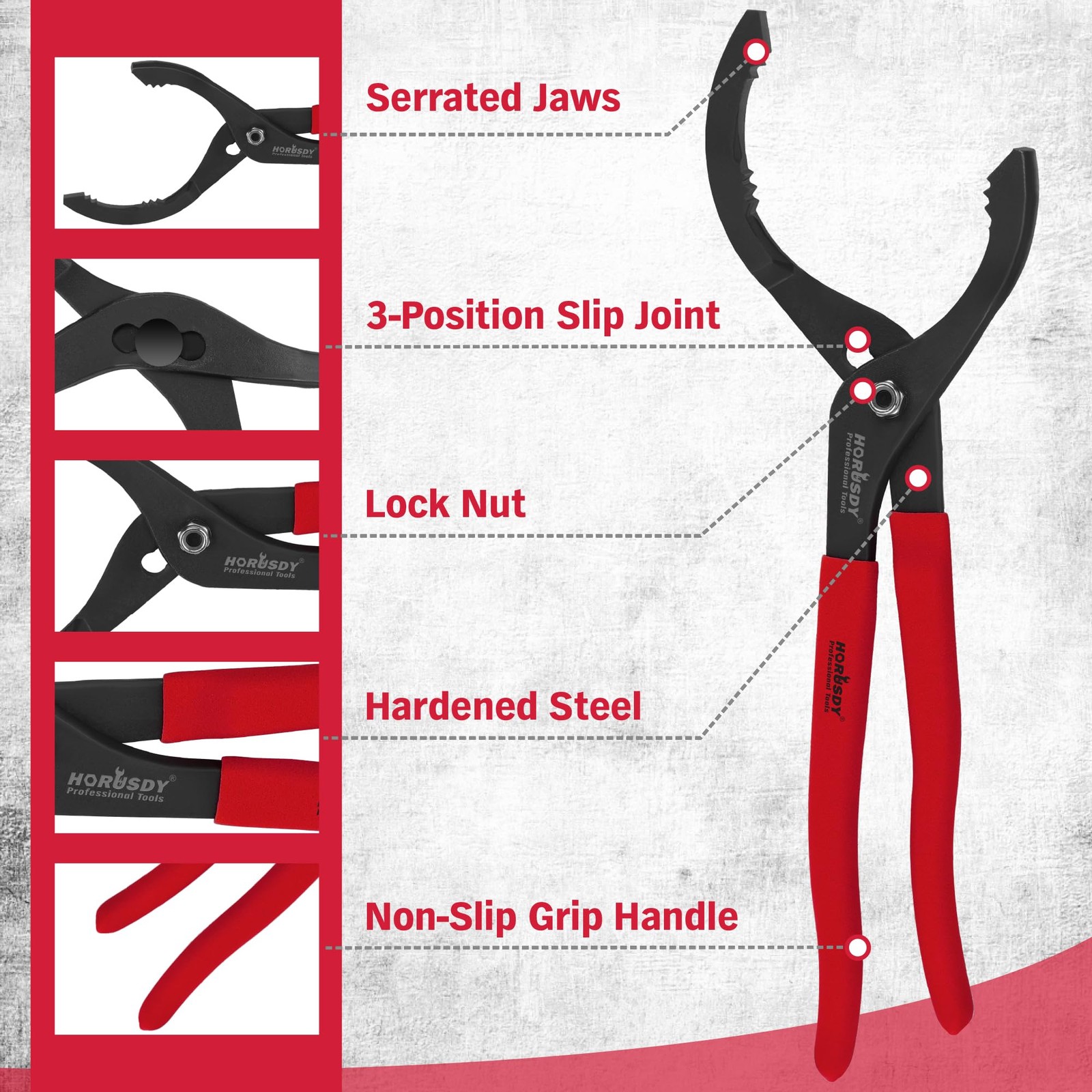 12″ Adjustable Oil Filter Pliers, Adjustable Oil Filter Wrench Removal Tool Red