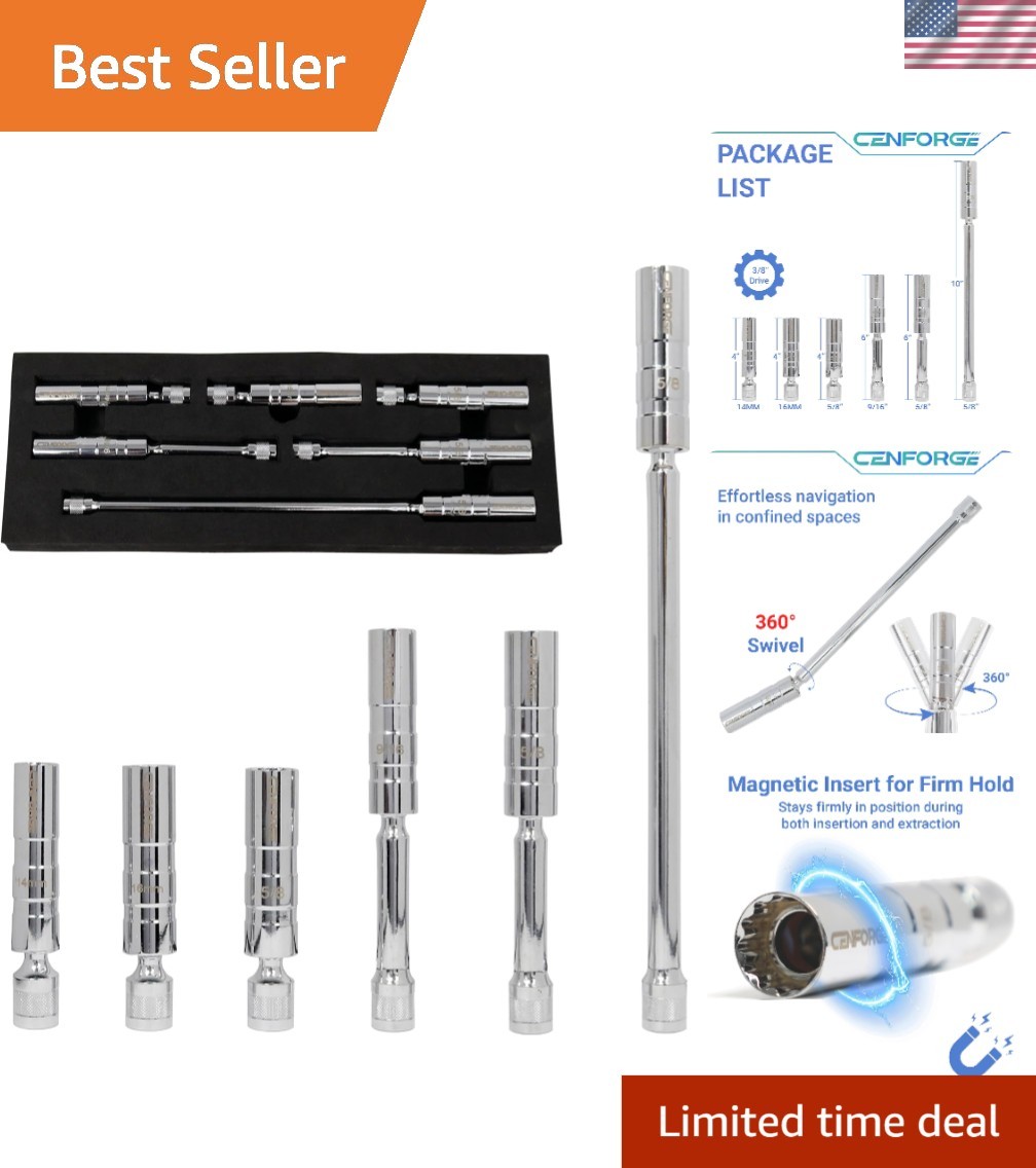 Cenfoge 6-PC Magnetic Swivel Spark Plug Socket Set, Includes 9/16-Inch, 5/8-I…