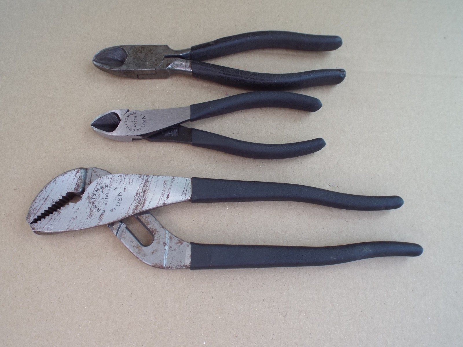 VTG 3 Craftsman Tongue & Groove Pliers Cutters USA Work Well (Read)