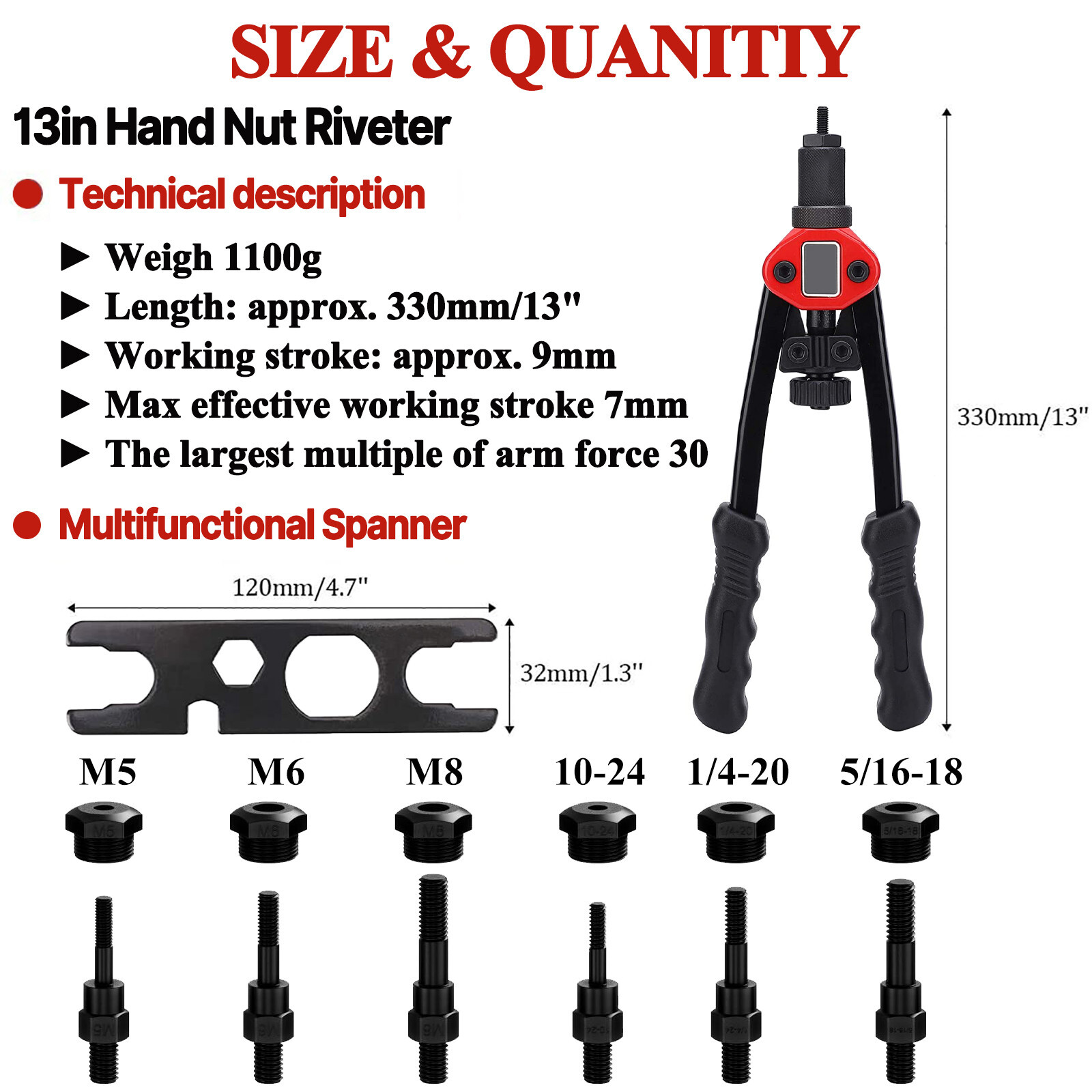 1510pcs Rivet Gun Kit Rivnut Thread Setting Tool Nut Setter NutSert Metric SAE