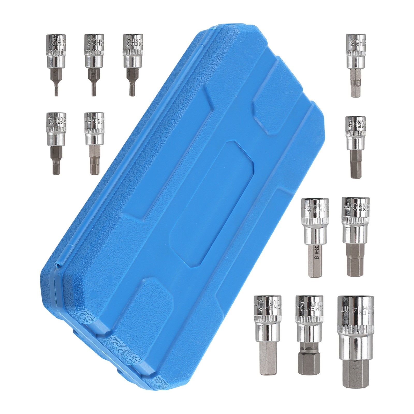 13 Pc Metric Hex Bit Socket Set 1/4 3/8 1/2 Drive CRV Steel 2-14mm Case
