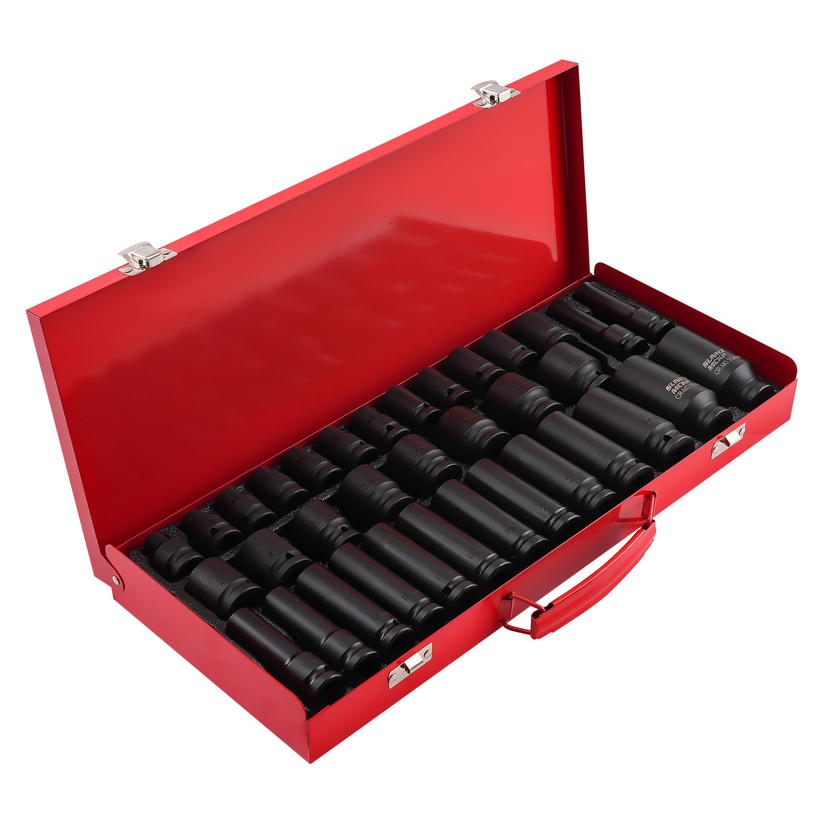 35PCS 1/2″ Deep Impact Socket Set Drive 6 Point Metric Garage Tool 8 – 32mm