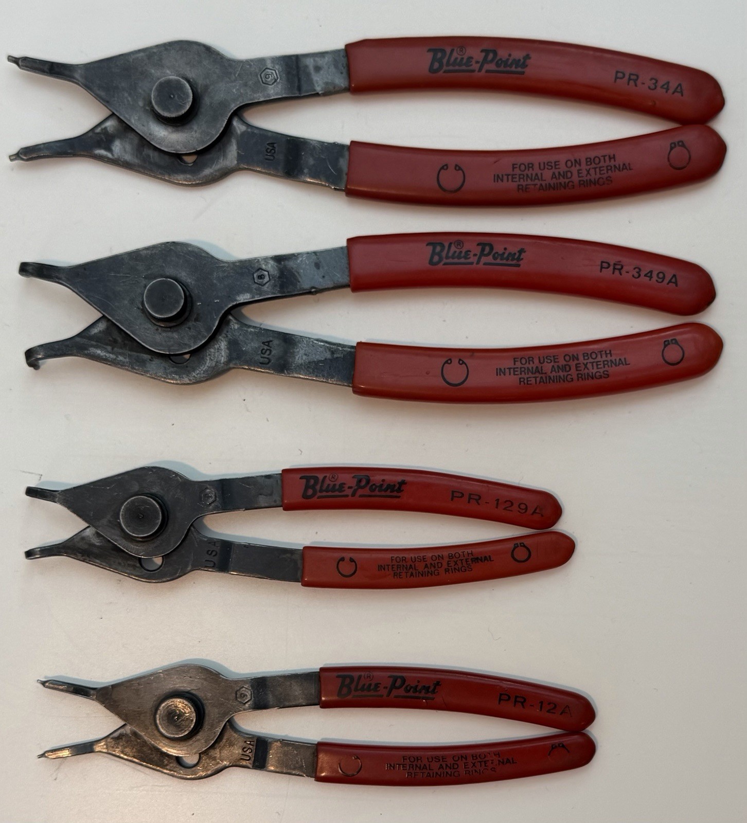 Blue Point Snap Ring Pliers Set of 4 PR 12A, PR 34A, PR 129A, PR 349A CLEAN