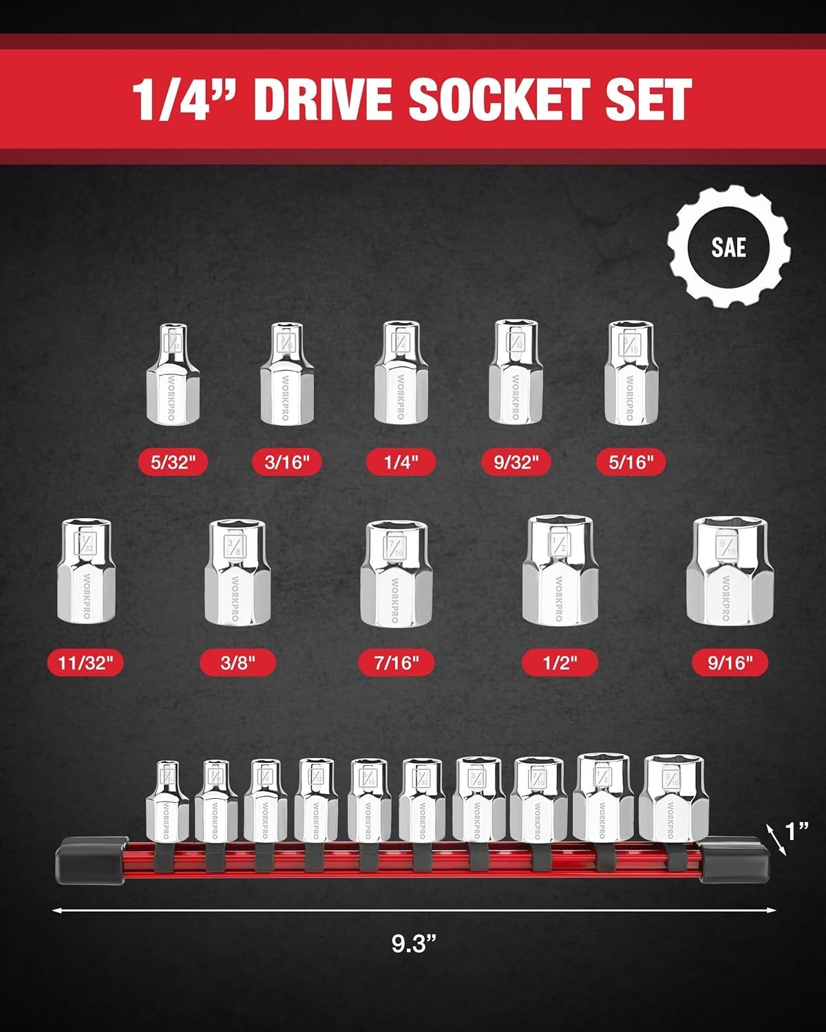 1/4″ Drive Socket Set, 10-Piece SAE CR-V Socket Set with Organizer | Standard…