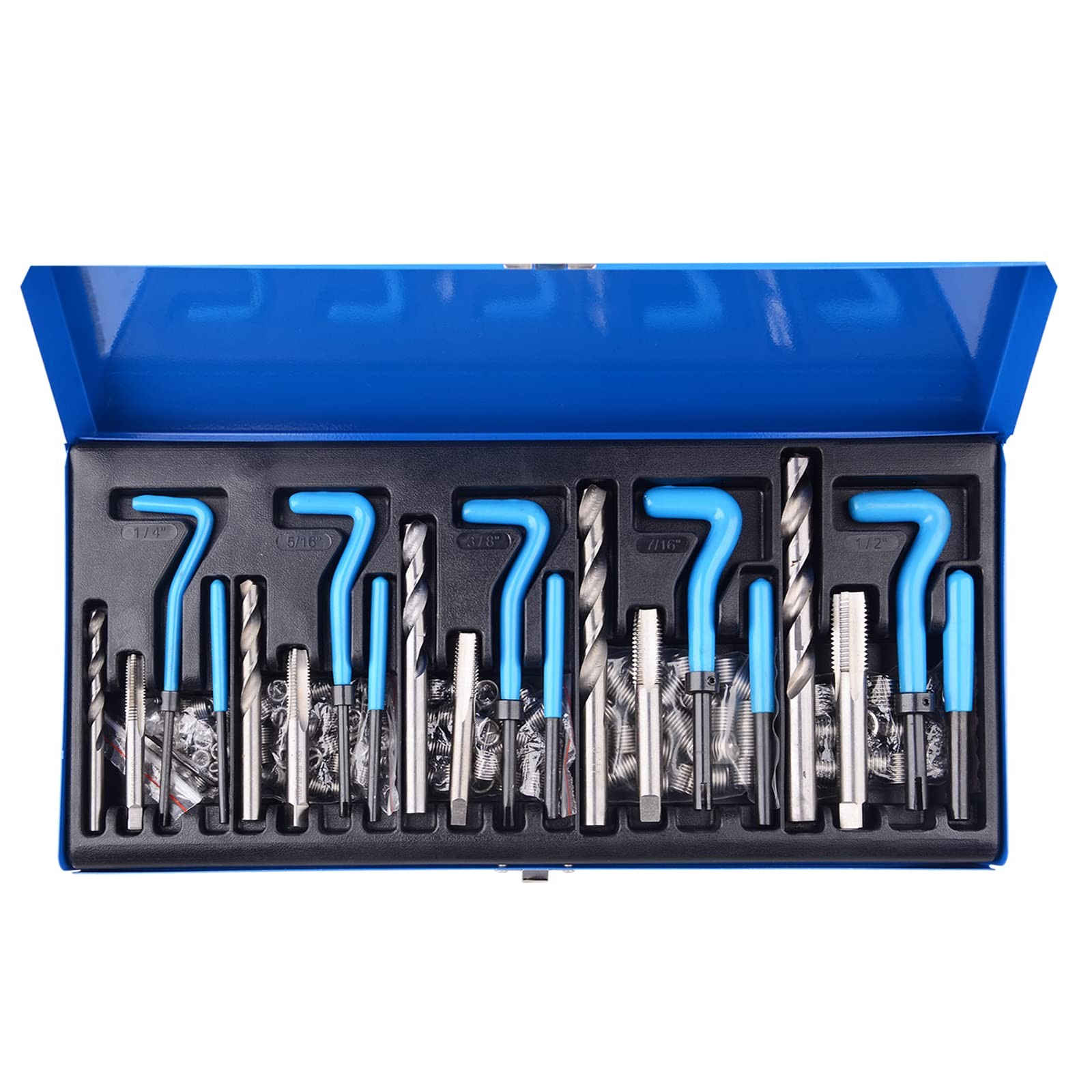 131PC SAE Thread Repair Kit, HSS Drill Helicoil Kit Standard, 1/4″ 5/16″ 3/8″ 7/