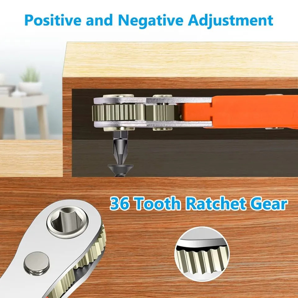 Mini Ratchet Wrench 36 Ratcheting Right Angle Screwdriver Hex Drive 1/4″ Drive