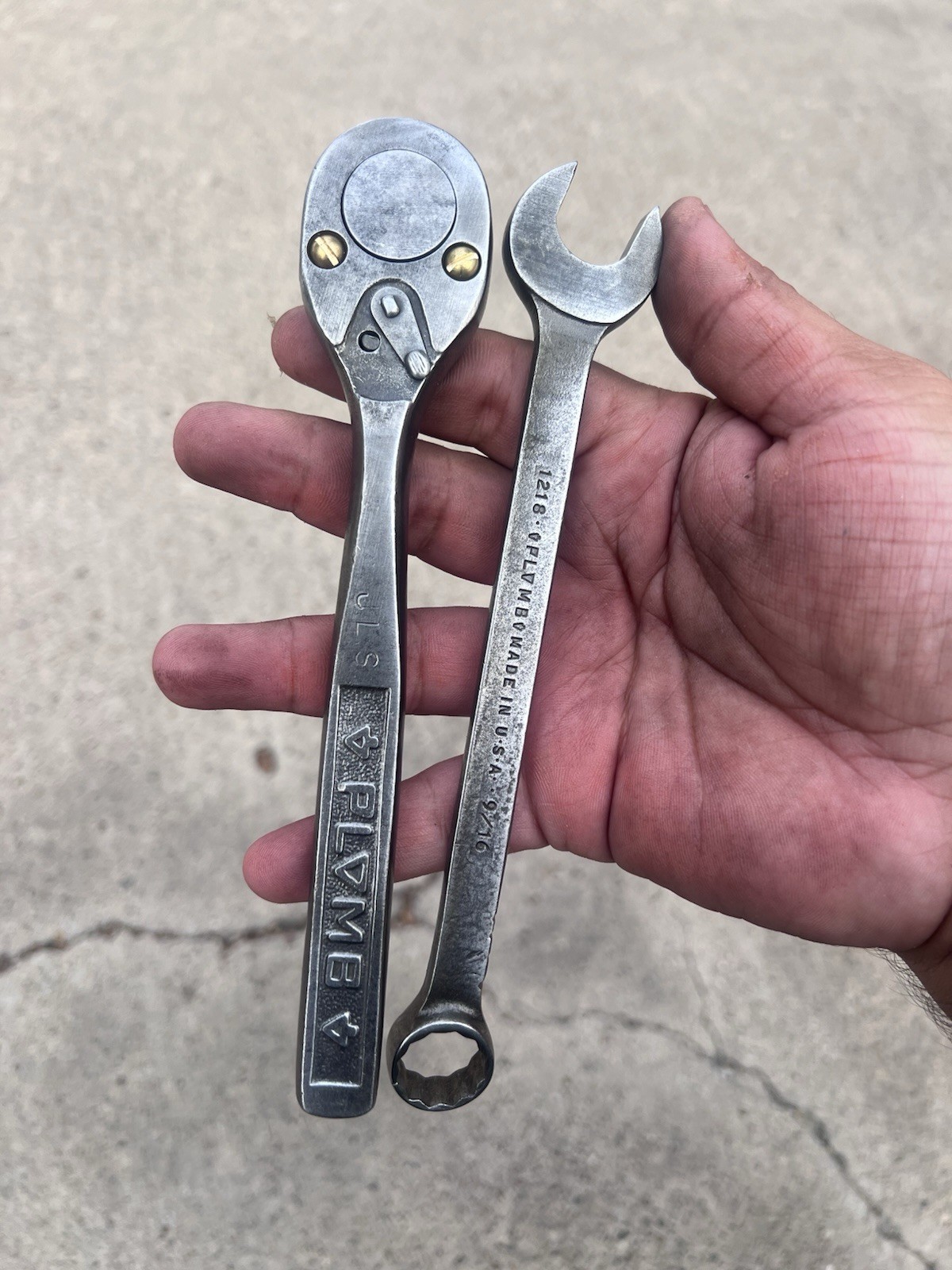 Vintage Plomb PLVMB 5249 3/8 Ratchet w/ Brass Screws & 1218 Open Ended Wrench