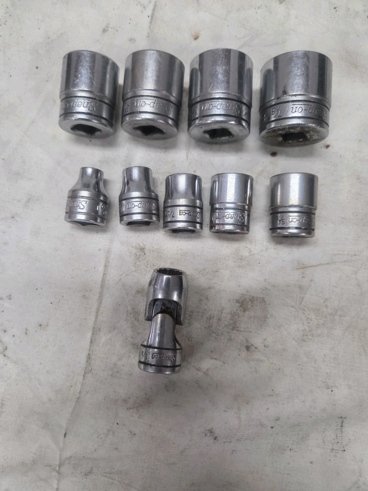 10 Pc Snap On F Series Shallow Well 12 Pt Socket Set SAE USA Chrome