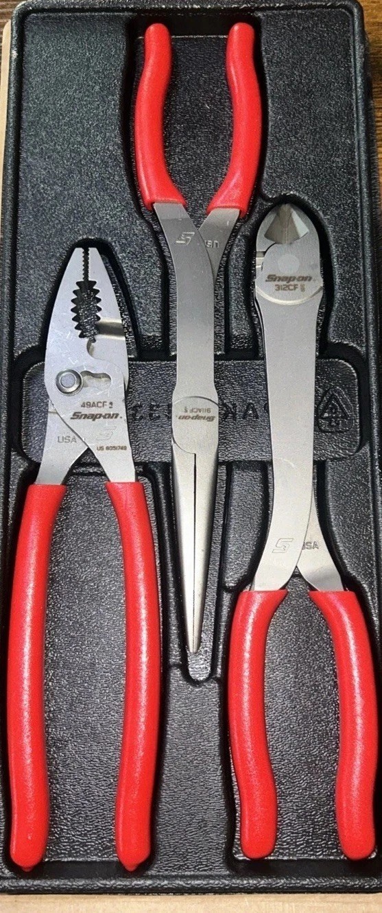 New Snap-on™ 3pc Heavy Duty Pliers Set PL330ACF Red Grip 312CF 49ACF 911CF