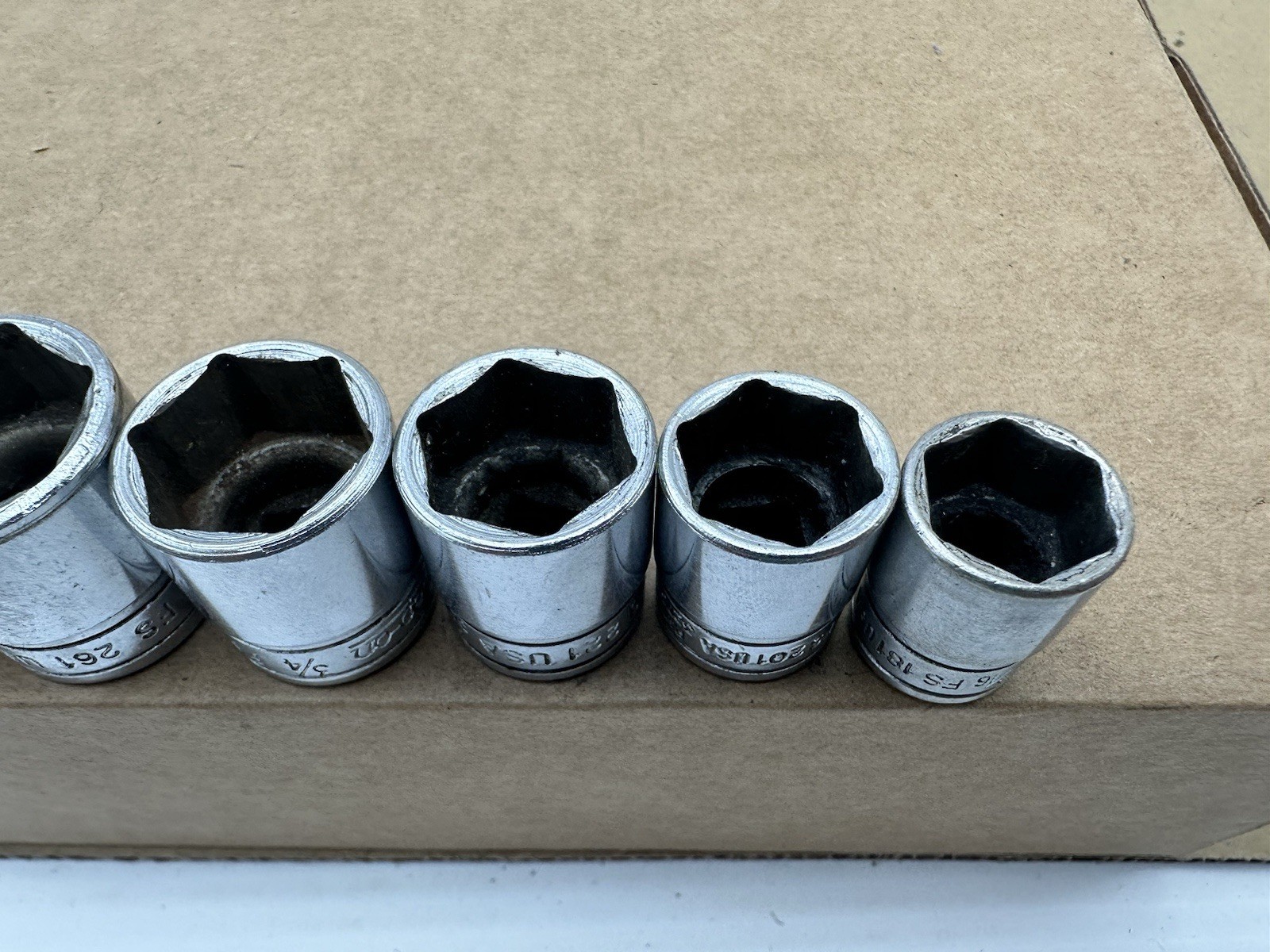 Snap-on 3/8” Dr 6pt SAE 6 Pc Socket Set Vintage USA 9/16-7/8” FS181-FS281