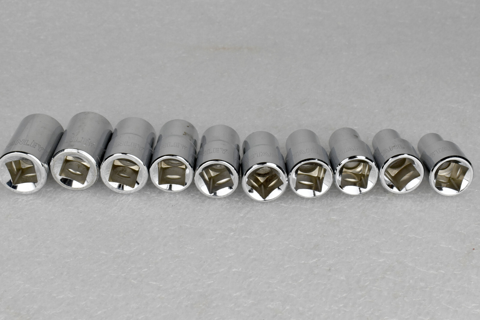 TEN Stanley 1/2″ Drive 12-pt Cr-V Metric Sockets 18mm (88-790) to 9mm (86-541)