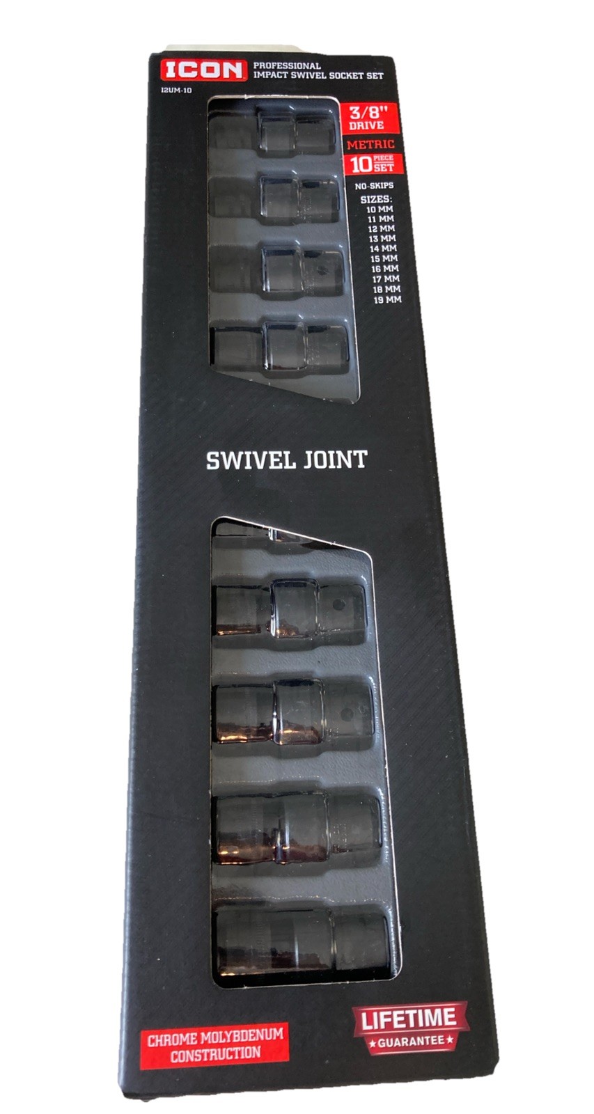 ICON 3/8″ Drive Metric Impact Swivel Socket Set, 10-Piece I2UM-10 59747