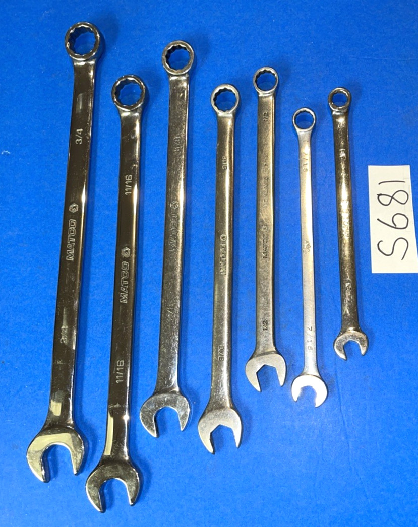 MATCO TOOLS 7 PIECE SAE COMBINATION EXTRA LONG 12 POINT WRENCH SET 3/8 TO 3/4