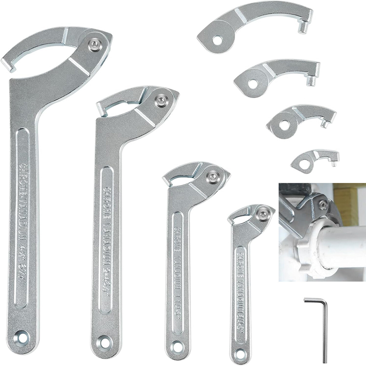 Adjustable Hook & Pin Spanner Wrench Tool Set Locking Nut Wrench 3/4″ to 6-1/10″