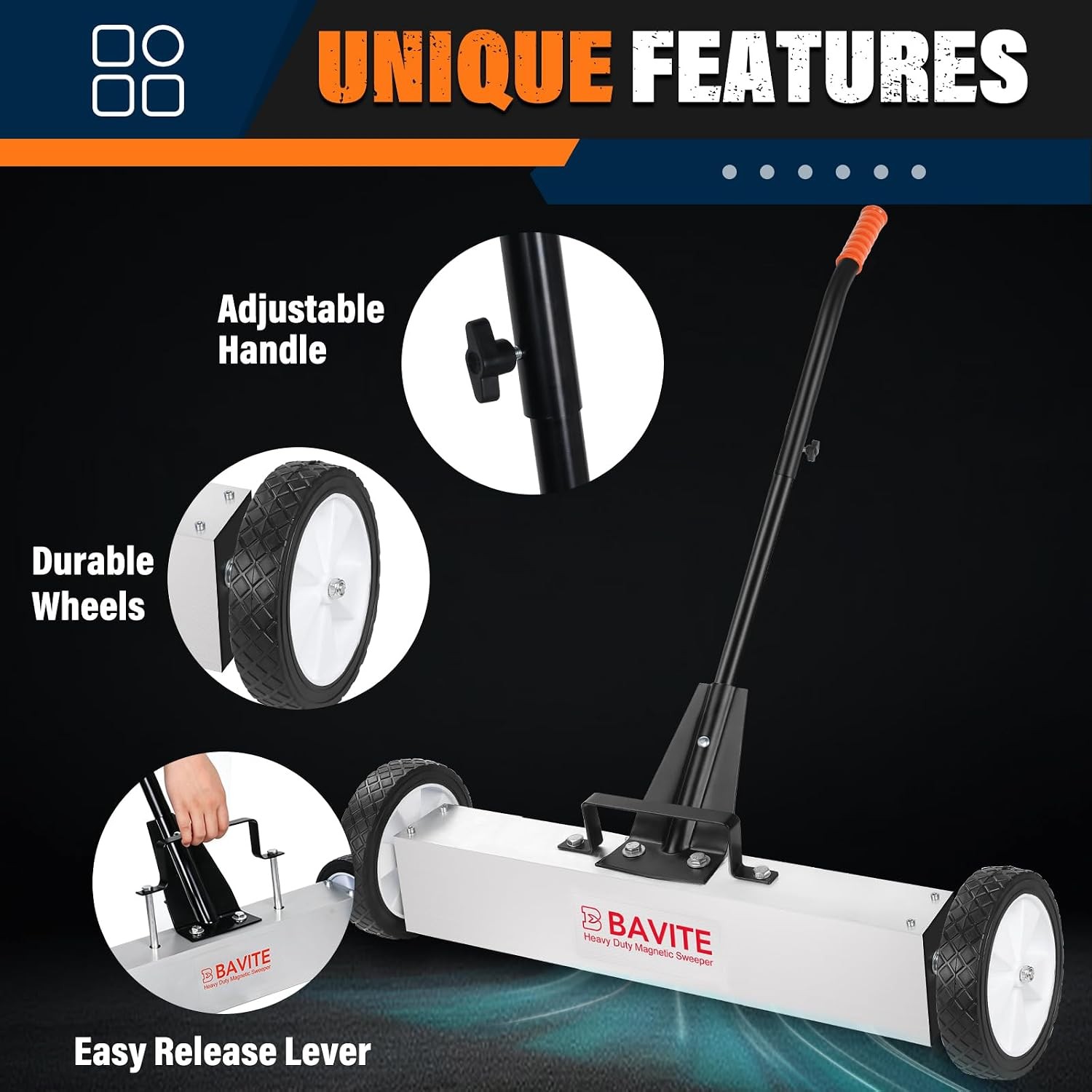 24″ 50Lbs Rolling Magnetic Nail Sweeper Heavy Duty w/Adjustable Handle