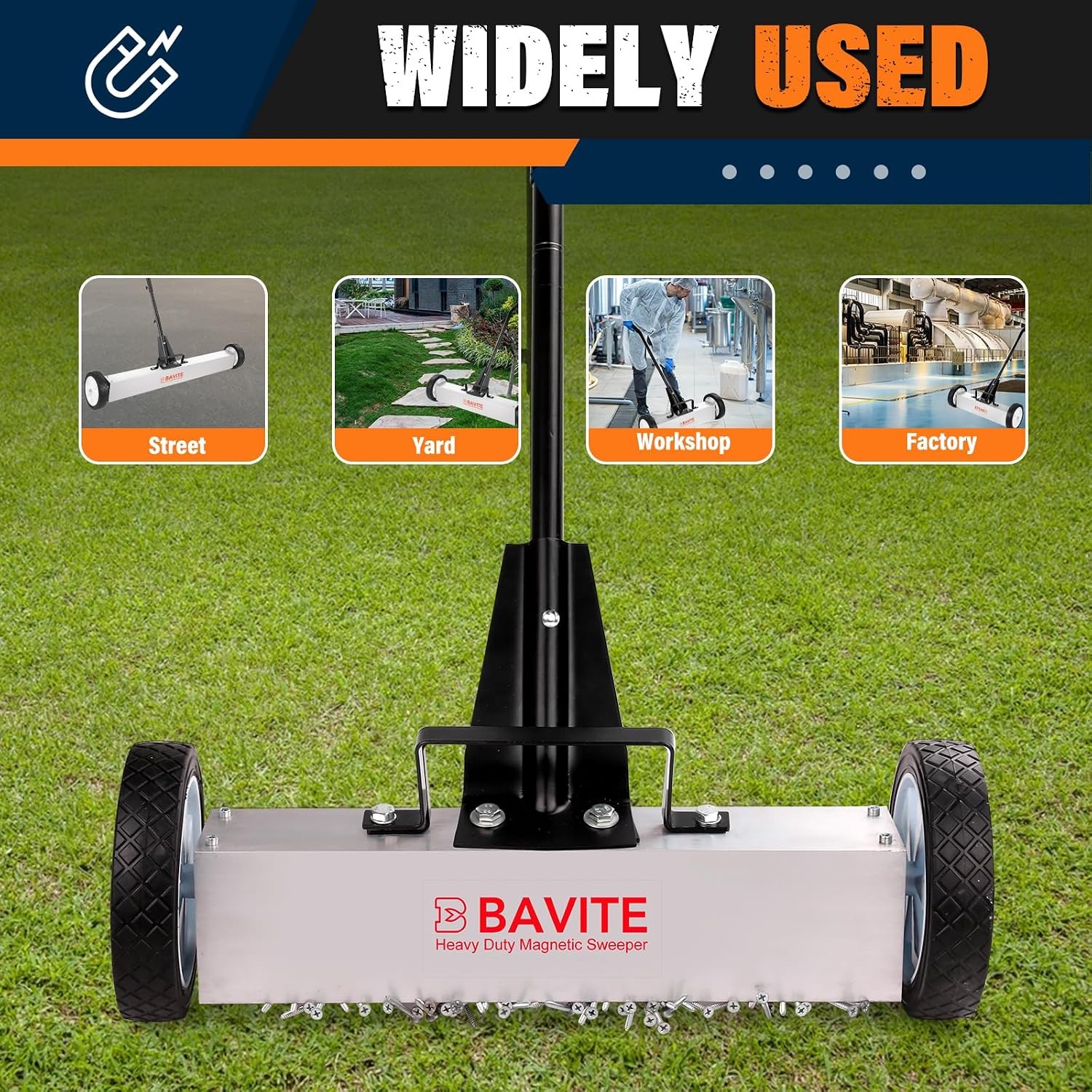 24″ 50Lbs Rolling Magnetic Nail Sweeper Heavy Duty w/Adjustable Handle