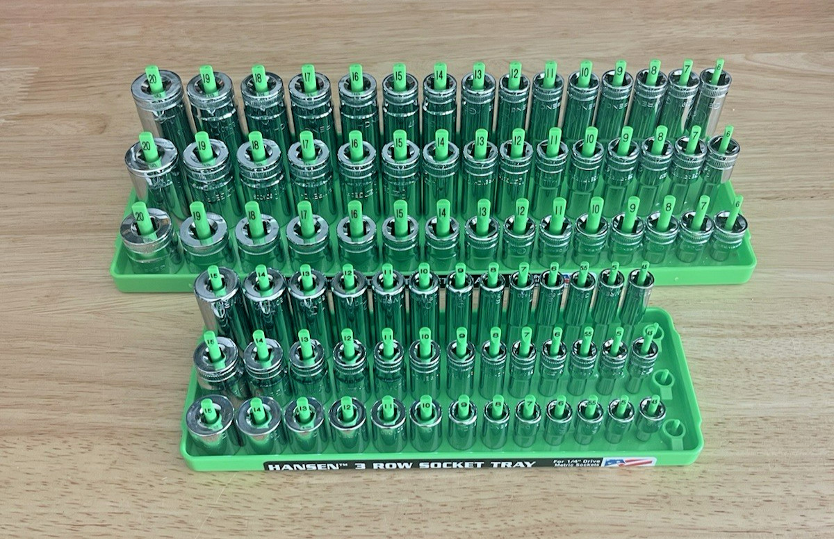 GearWrench 1/4″ & 3/8” Metric Shallow Mid Deep 6 pt Sockets w/ Hansen Trays