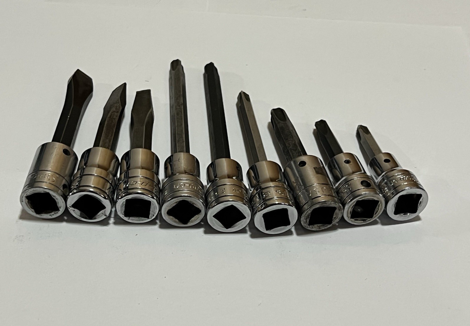 Snap On 3/8 Drive Drag Link Flat Tip and Phillips Socket Driver Set 9 pc USA