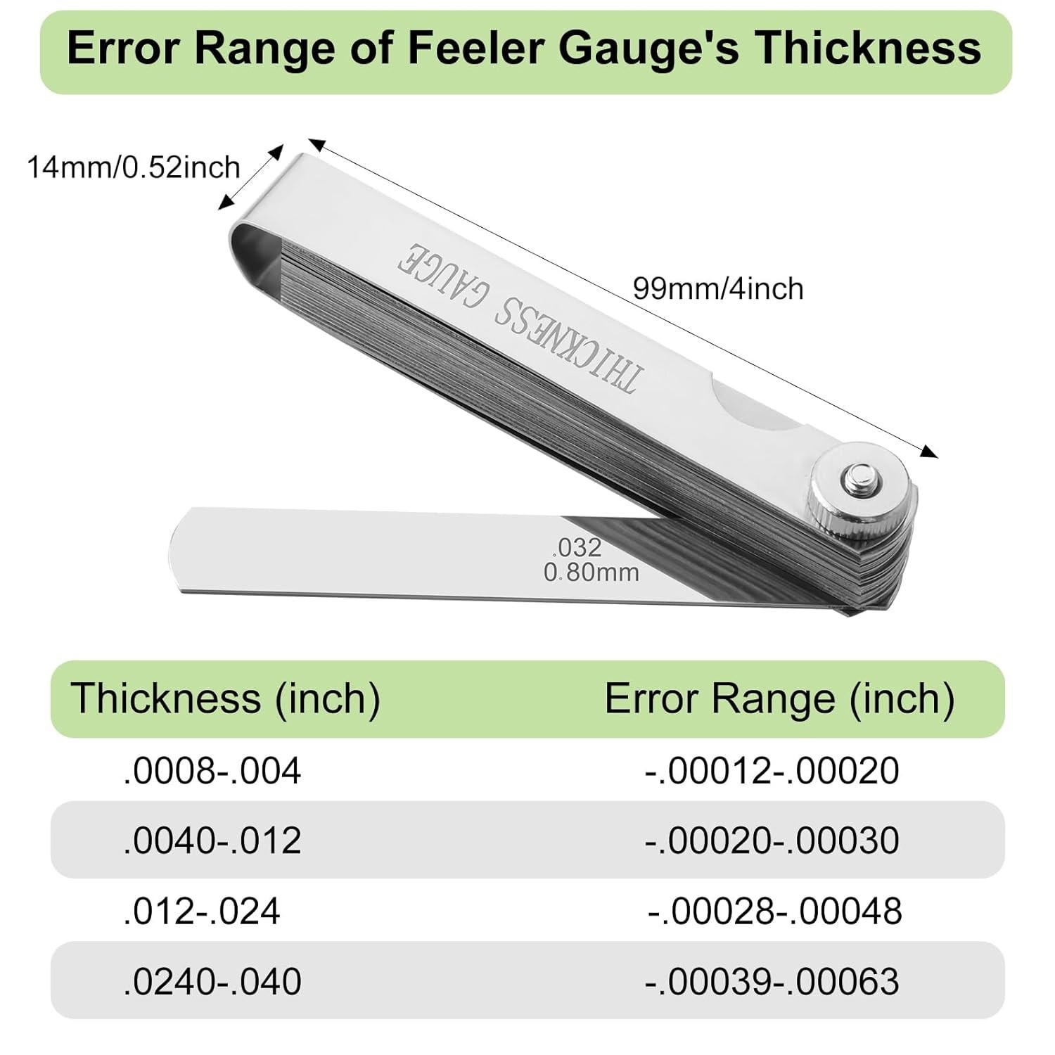 Precision Feeler Gauge Tool with 32 Blades for Valve and Spark Plug Adjustment