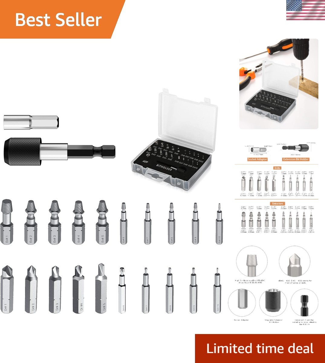 High-Speed Steel 22 PCS Screw Extractor Kit with Magnetic Holder for Easy Usage