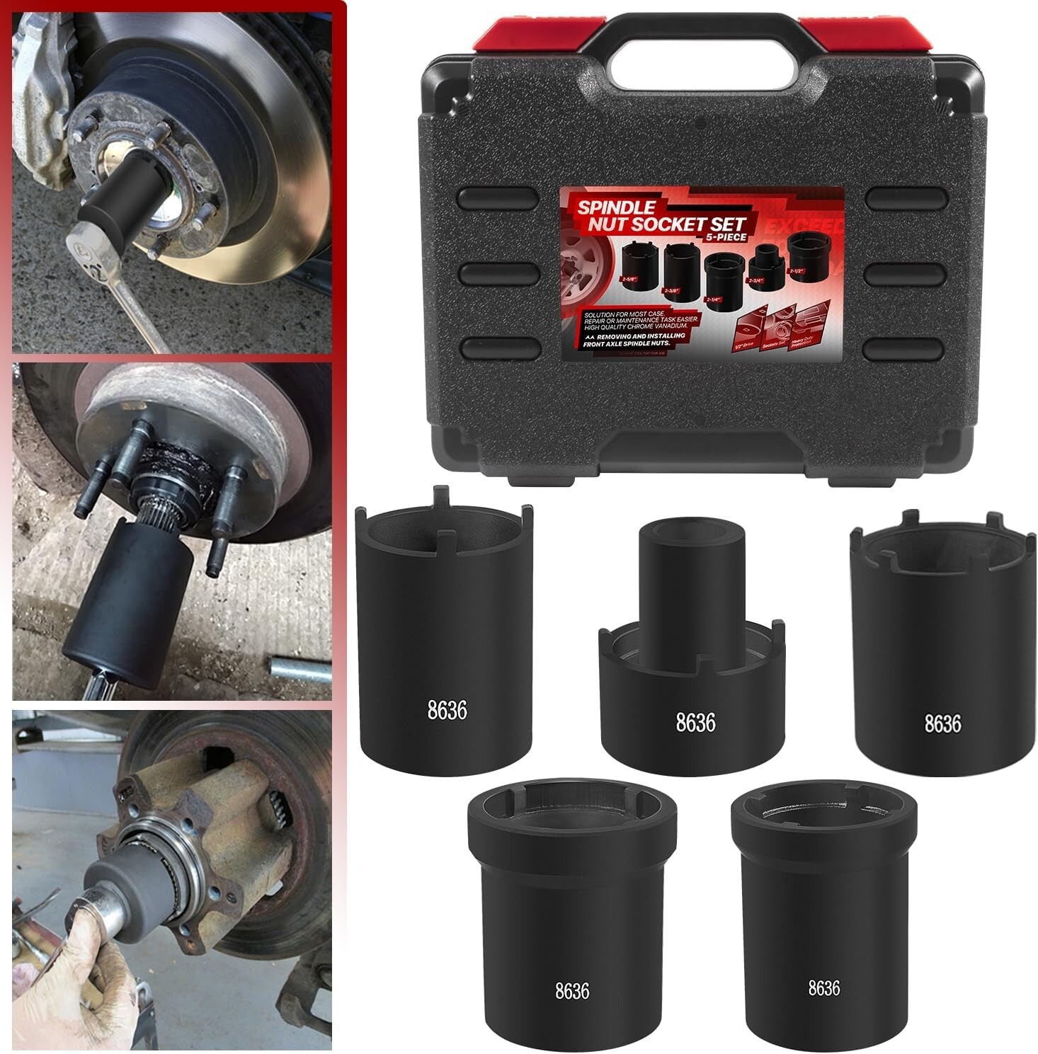 5pcs Spindle Nut Sockets Kit Axle Hub Nut Socket For Ford Dana 50/60, 1/2″ Drive