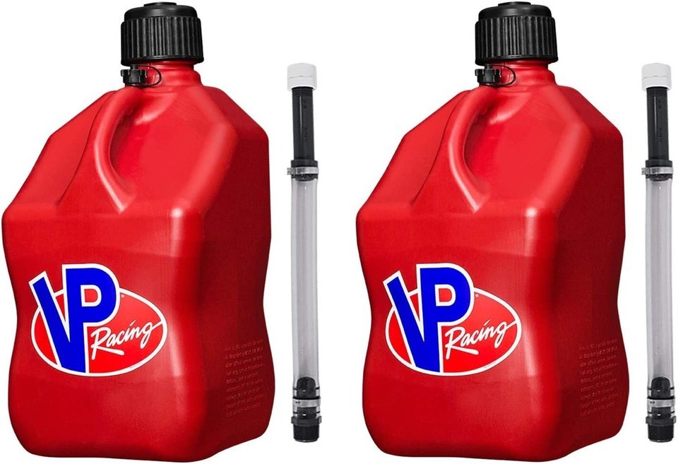 VP Racing 5.5 Gal Motorsport Square Utility Jug Red Deluxe Filler Hoses 2pack