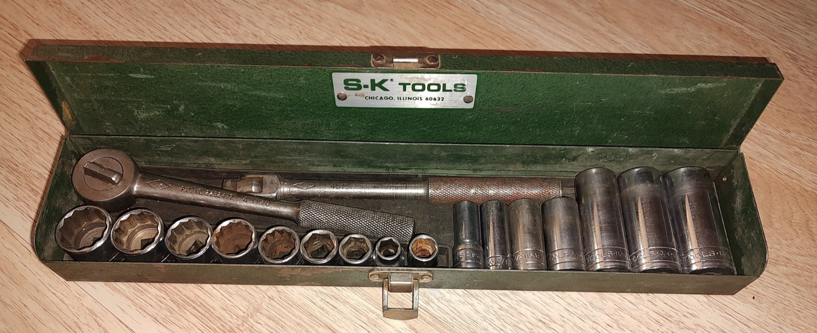 Vintage SK TOOLS 3/8″ Drive Socket Set 18pc W/ Metal Box USA S-K