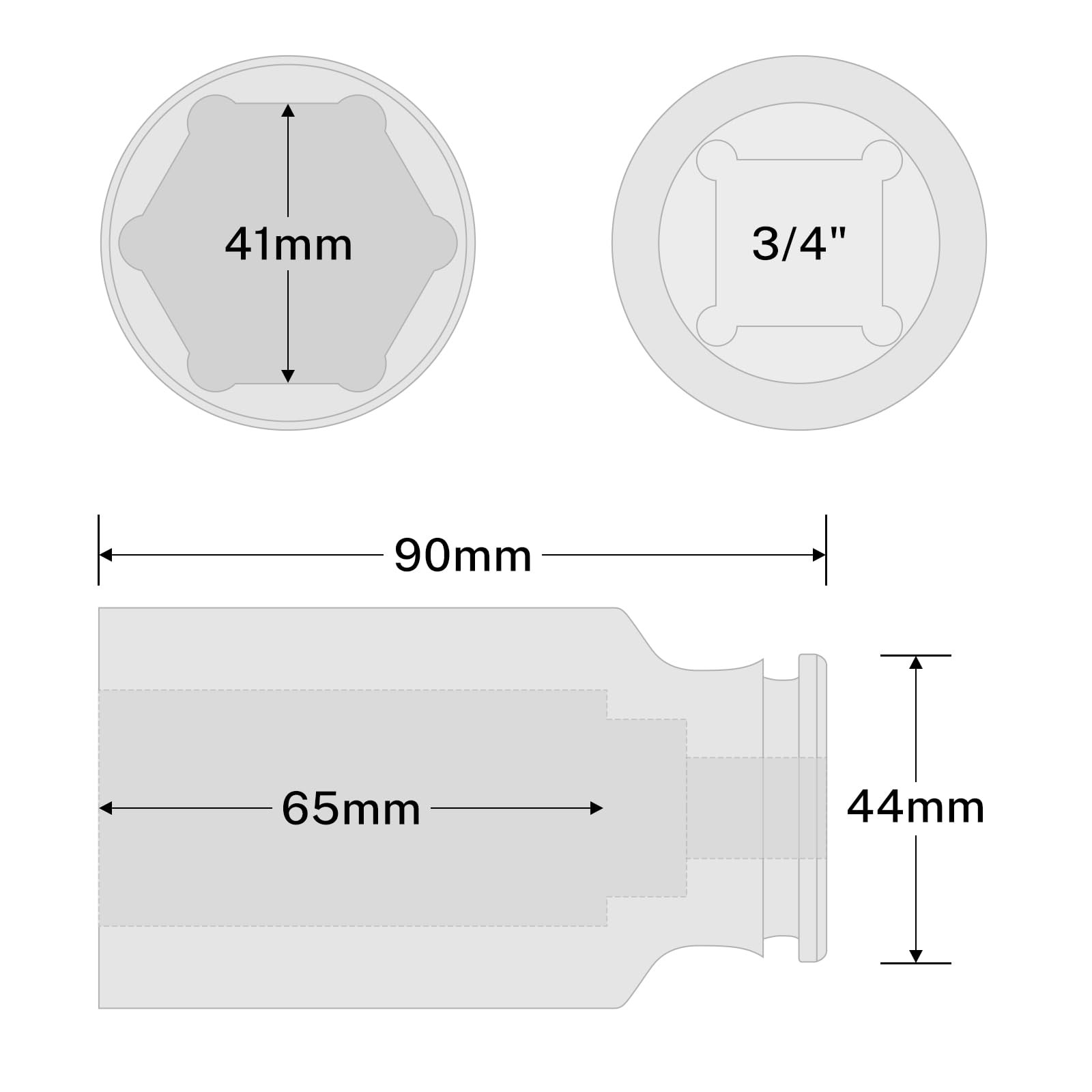 3/4 Drive Deep Impact Socket 41mm, Metric, CR-MO Steel, 6 Pt. Impact Grade He…