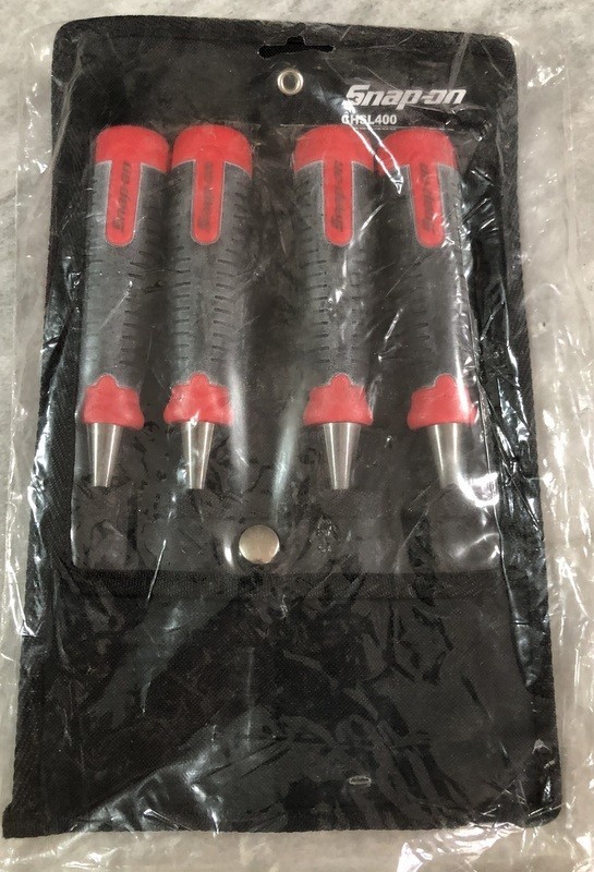 New Snap-on Tools RED 4pc Composite Handle Soft Grip Chisel Set CHSL400