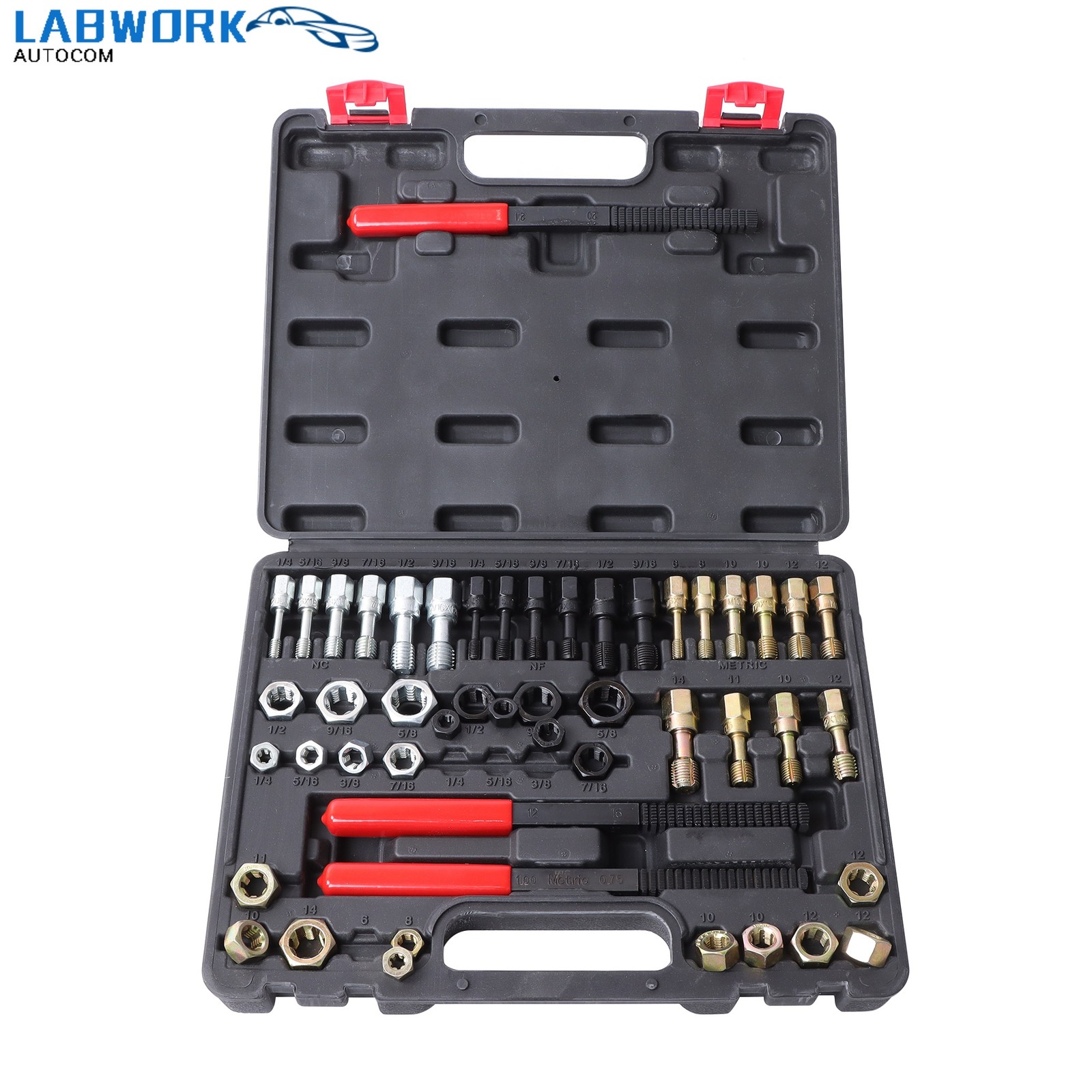 49 Piece SAE Metric Tap Set with Bolt Threading Tools Thread Chaser Kit