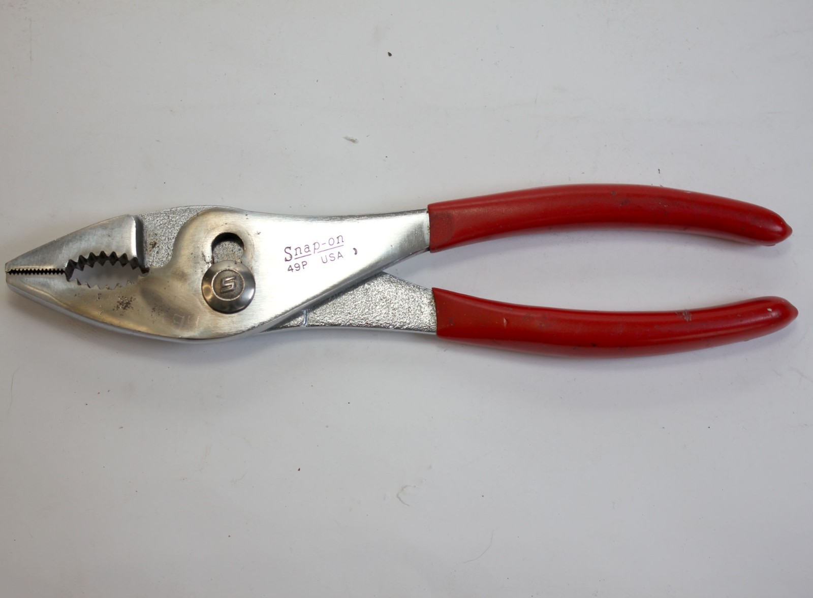 Snap-On USA No. 49P Slip Joint Pliers Red Grips 9″ long 1991 Date Made in USA