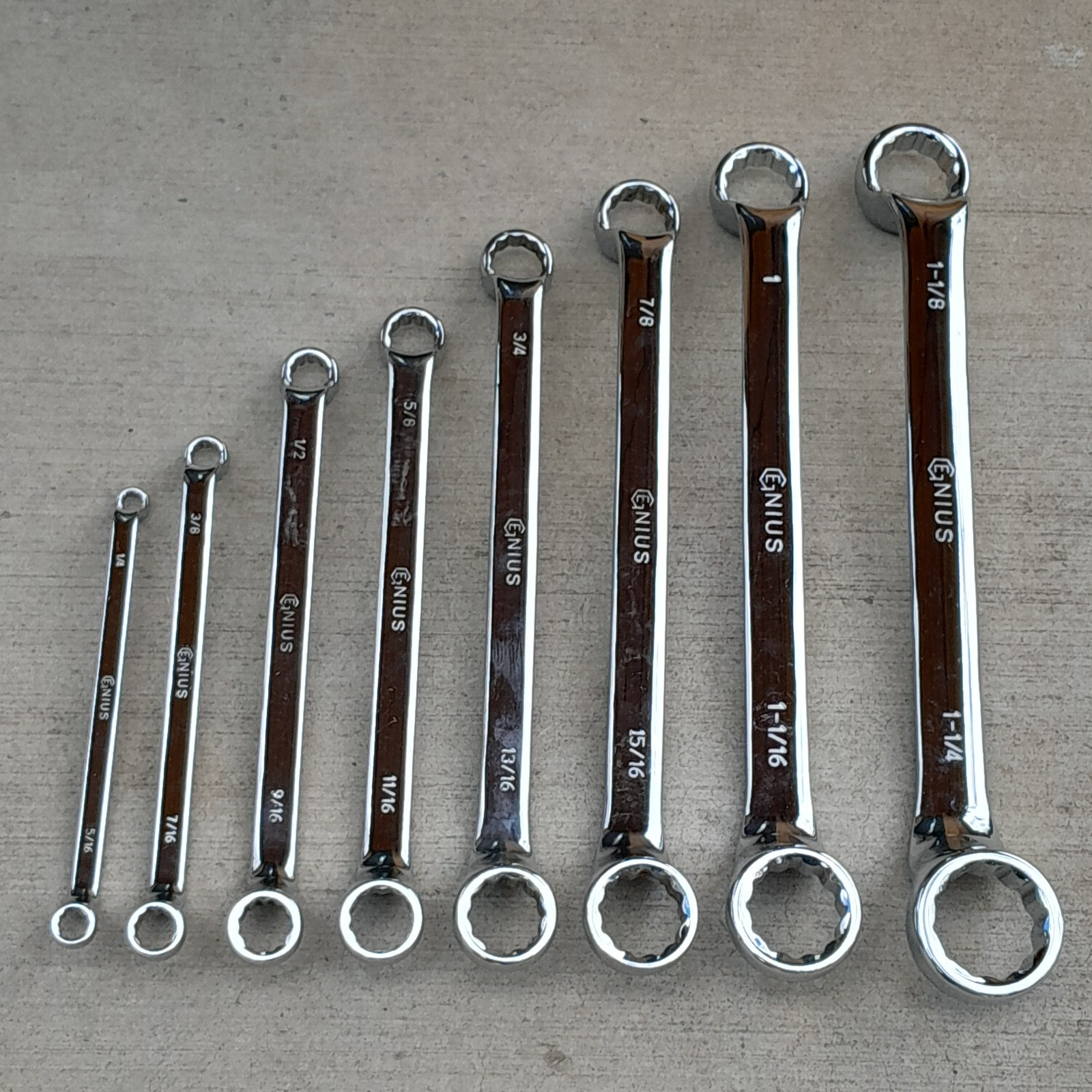 Genius Tools DE-708S 8 Piece SAE 75 Degree Double Ended Offset Ring Wrench Set