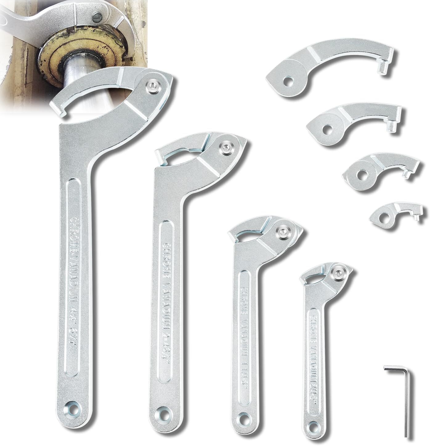 8 Pack Adjustable Hook & Pin Wrench Spanner Tool Nut Adjustment 3/4″ to 6-1/10″