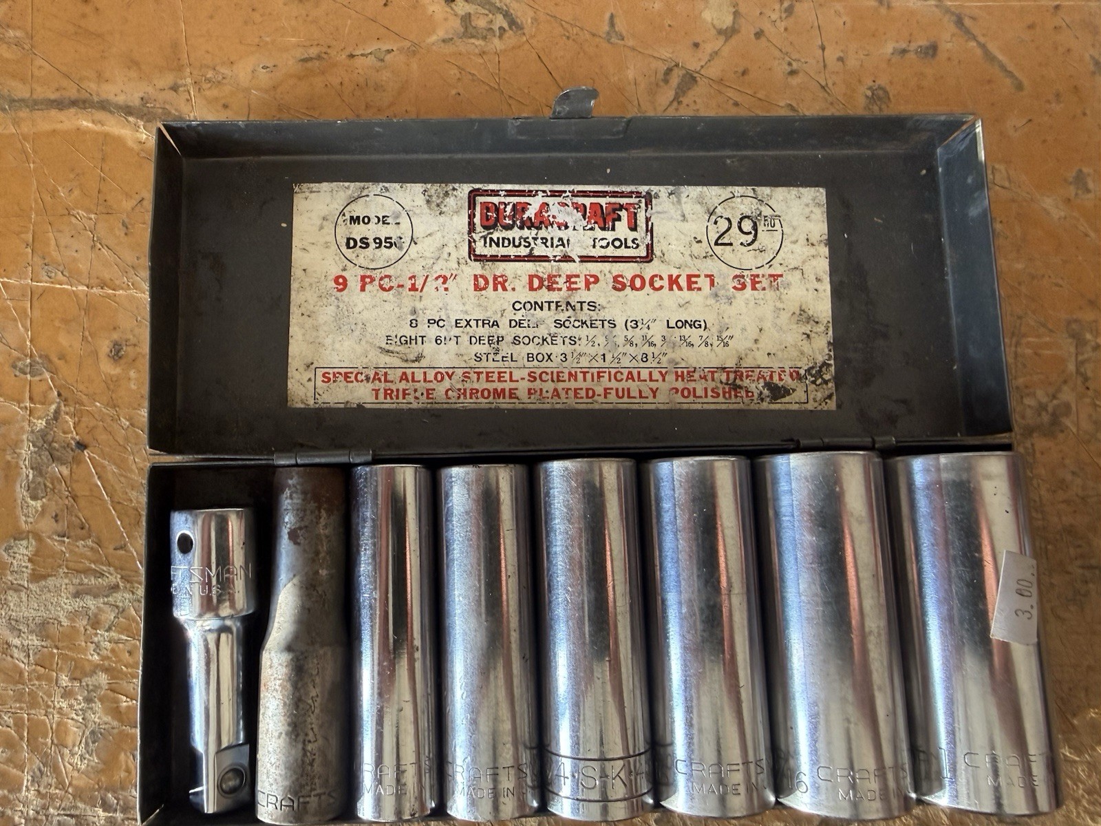 USA Made 1/2” Drive Deep Socket Lot Craftsman SK Dura-Craft Metal Case