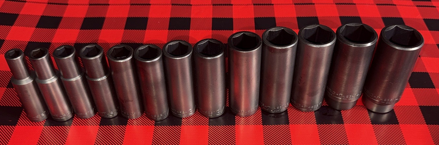 NOS WRIGHT TOOL 13pc SAE IMPACT SOCKET SET 1/2” Dr 6pt DEEP 3/8” – 1-1/8” USA