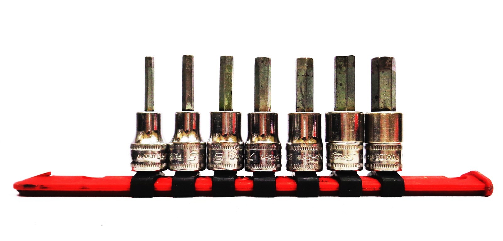 Snap-on 207EFAMY 7pc 3/8″ Drive Metric Hex Bit Socket Set (4-10 mm) & clip tray