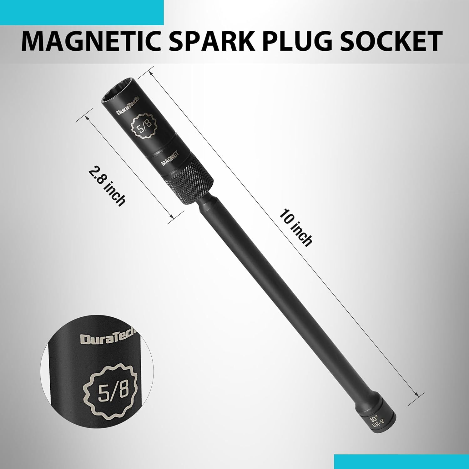DURATECH 5/8″ Swivel Magnetic Spark Plug Socket with 12-Point 3/8″ Drive x 10″