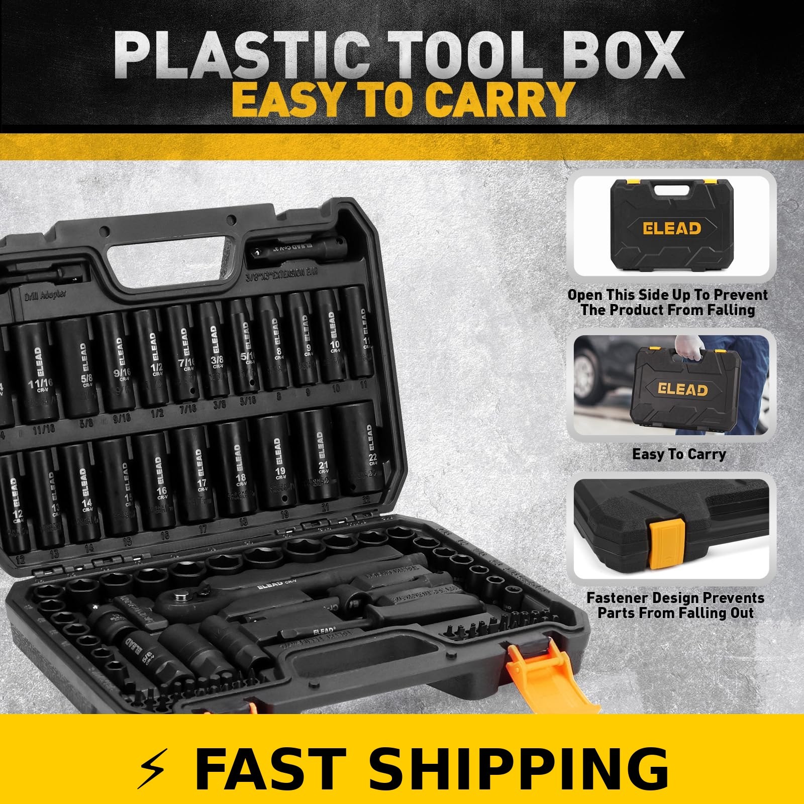 ELEAD 96-Piece 3/8″ Drive Impact Socket Set – SAE & Metric