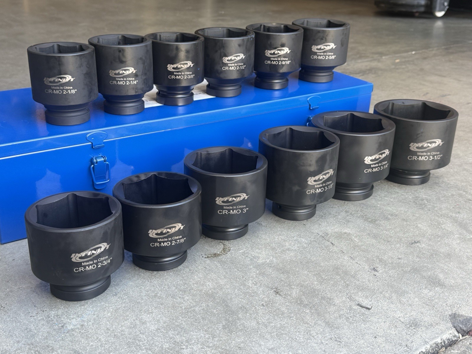12pcs 1″ Drive 6 Point Jumbo Deep Impact Socket Set SAE 2-1/8″ ~ 3-1/2″ Cr-MO