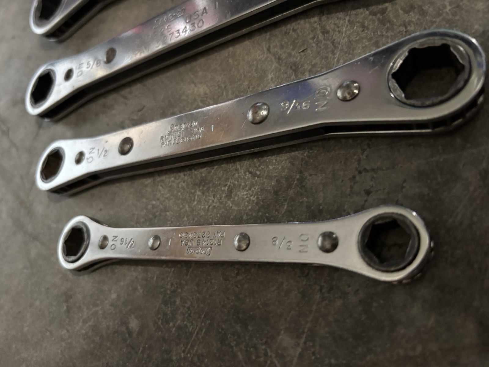 Snap-on 3/8 – 3/4 Open Ended Ratcheting Box Wrench Set