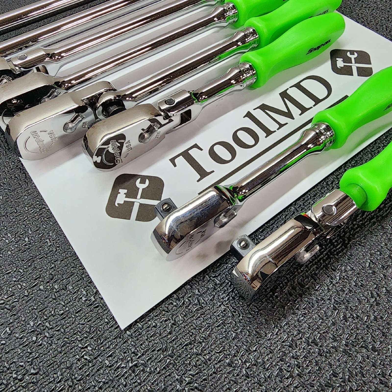 Snap-on Tools NEW 8pc GREEN Hard Handle 3/8″ Drv. Fixed & Flex-Head Ratchet Set