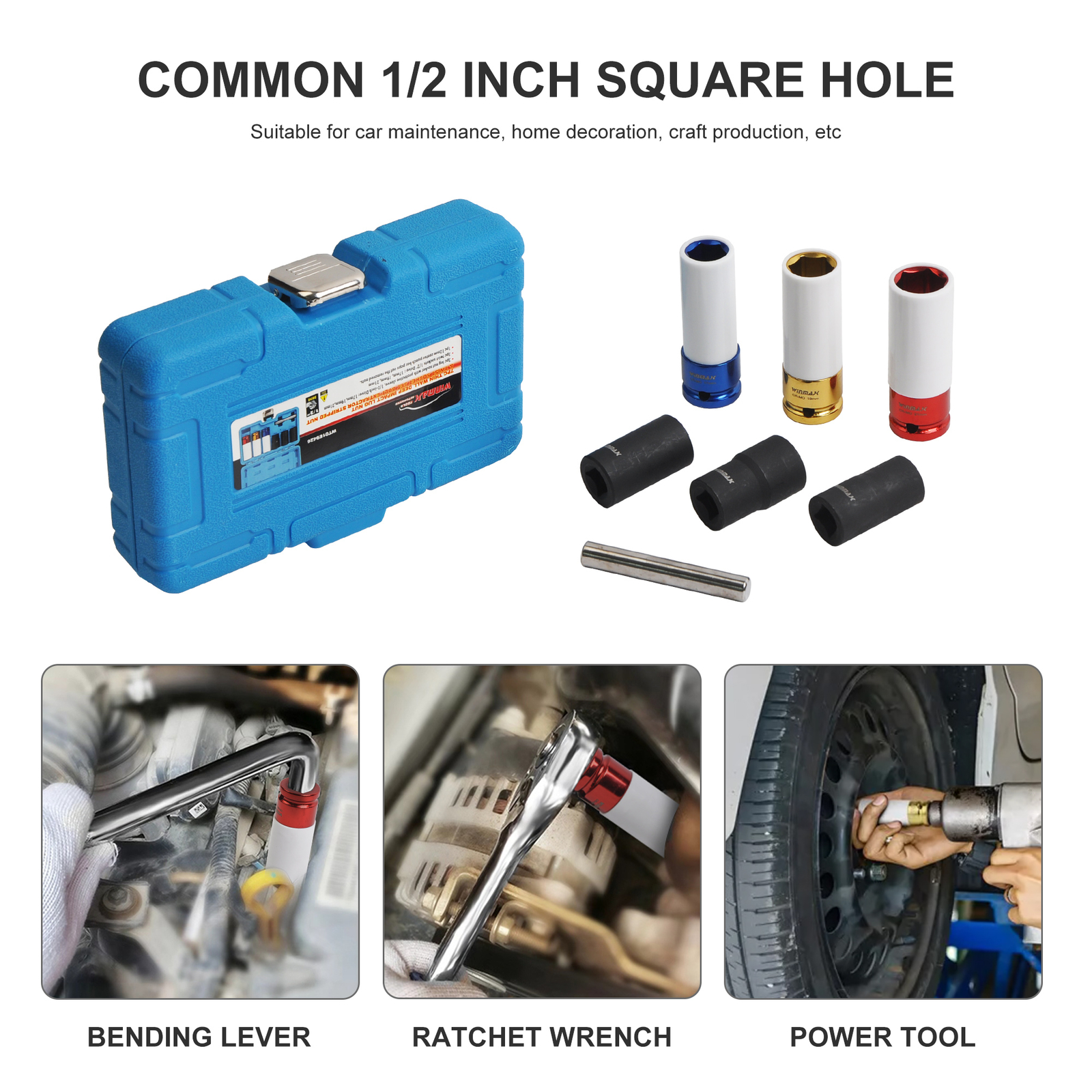 1/2″ Deep Impact Lug Nut & Twist Socket Set Bolt Extractor Stripped Nut 17-22mm