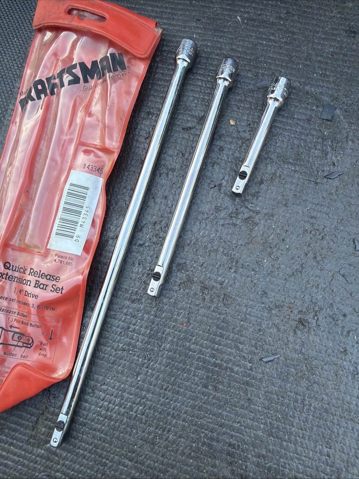 Sears Craftsman USA Nos 1/4” Quick Release Extension Bar Set 43345 3/6/10”